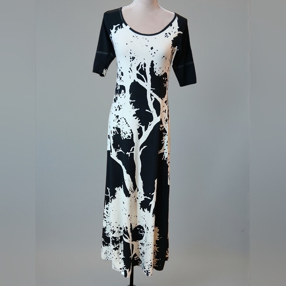 Bel Kazan Maxi Stretch Dress Small Dark Artsy Witchy Fit Flare Modest Black